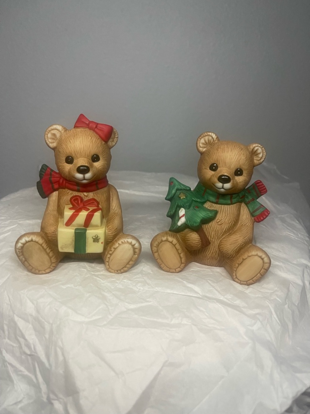 Homco Ceramic Christmas Teddy Bears - Set Of 2-  #5104